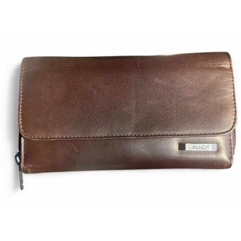 Mundi Genuine Leather Women's Wallet Clutch Brown Multi Compartments Zip Around